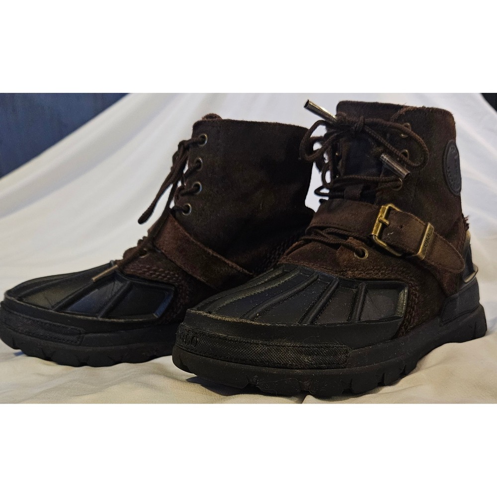 Polo Ralph Lauren Oslo High Boys Duck Boots Brown Suede Leather Size 4‎ Outdoors